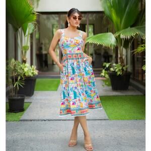 SOHANA Dolce Dress East West Cities Travel Whimsical Novelty Sz M {3X49}